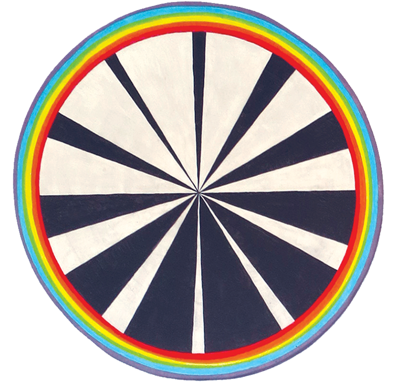 Moon Clock hex painting measures 10.5 inches in diameter