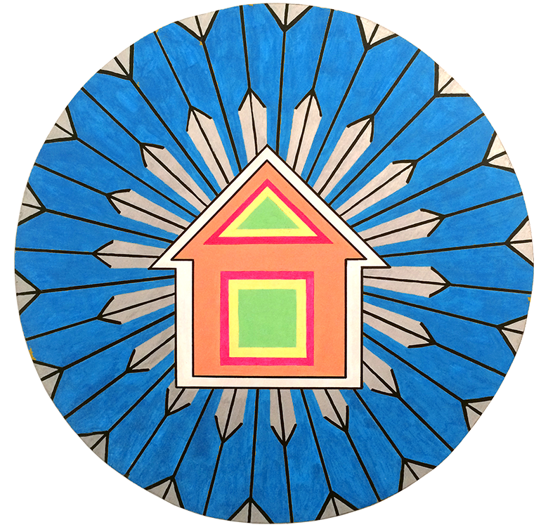 Powerhouse blue hex painting measures 10.5 inches in diameter