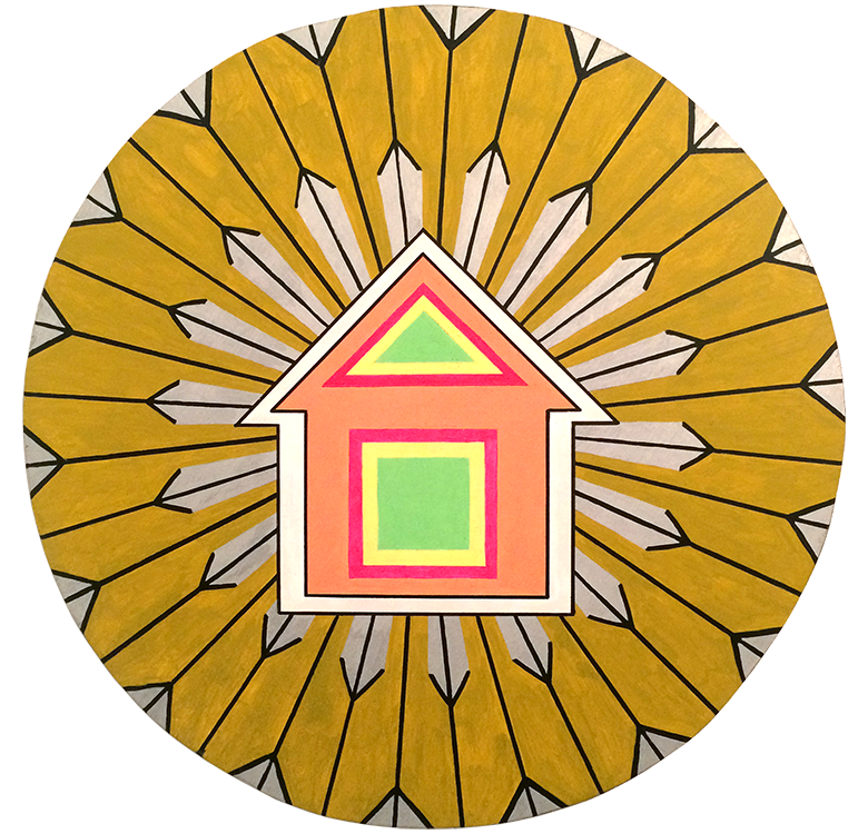 Powerhouse gold hex painting measures 23 inches in diameter