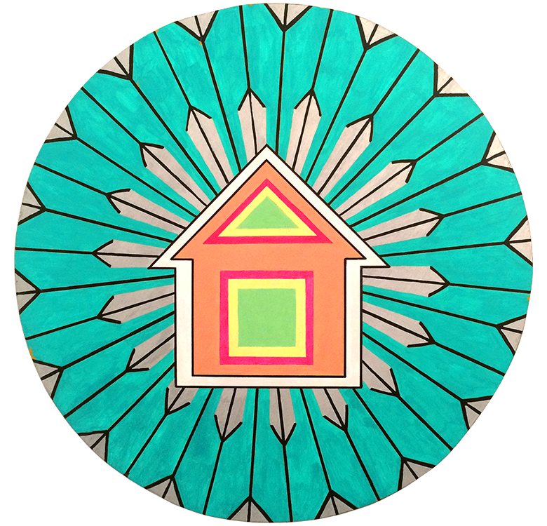 Powerhouse turquoise hex painting measures 23 inches in diameter