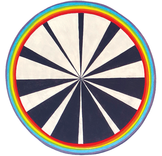 Moon Clock hex painting measures 23 inches in diameter