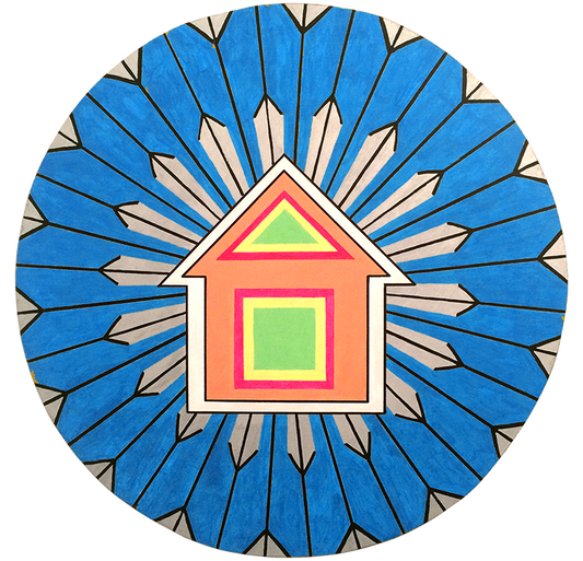 Powerhouse blue hex painting measures 10.5 inches in diameter