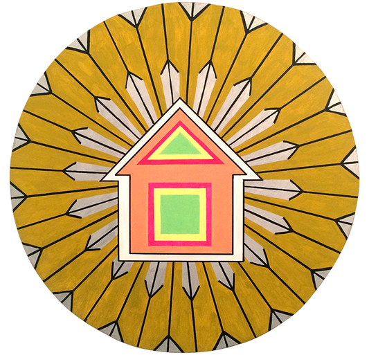 Powerhouse gold hex painting measures 23 inches in diameter
