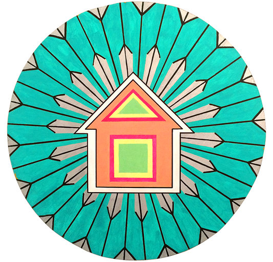 Powerhouse turquoise hex painting measures 23 inches in diameter