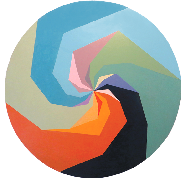 Scape hex painting measures 23 inches in diameter