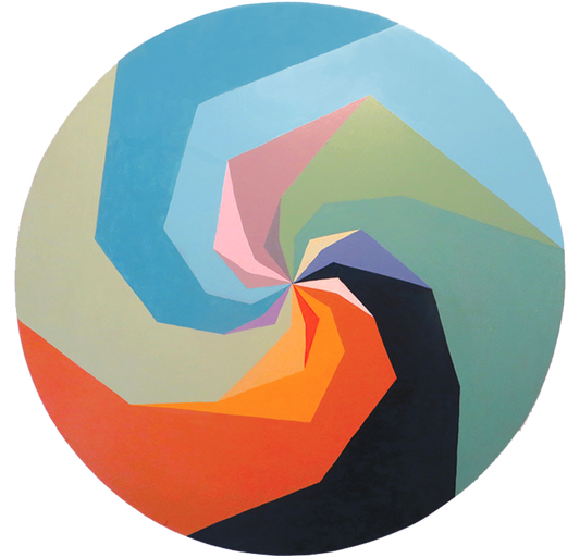 Scape hex painting measures 23 inches in diameter